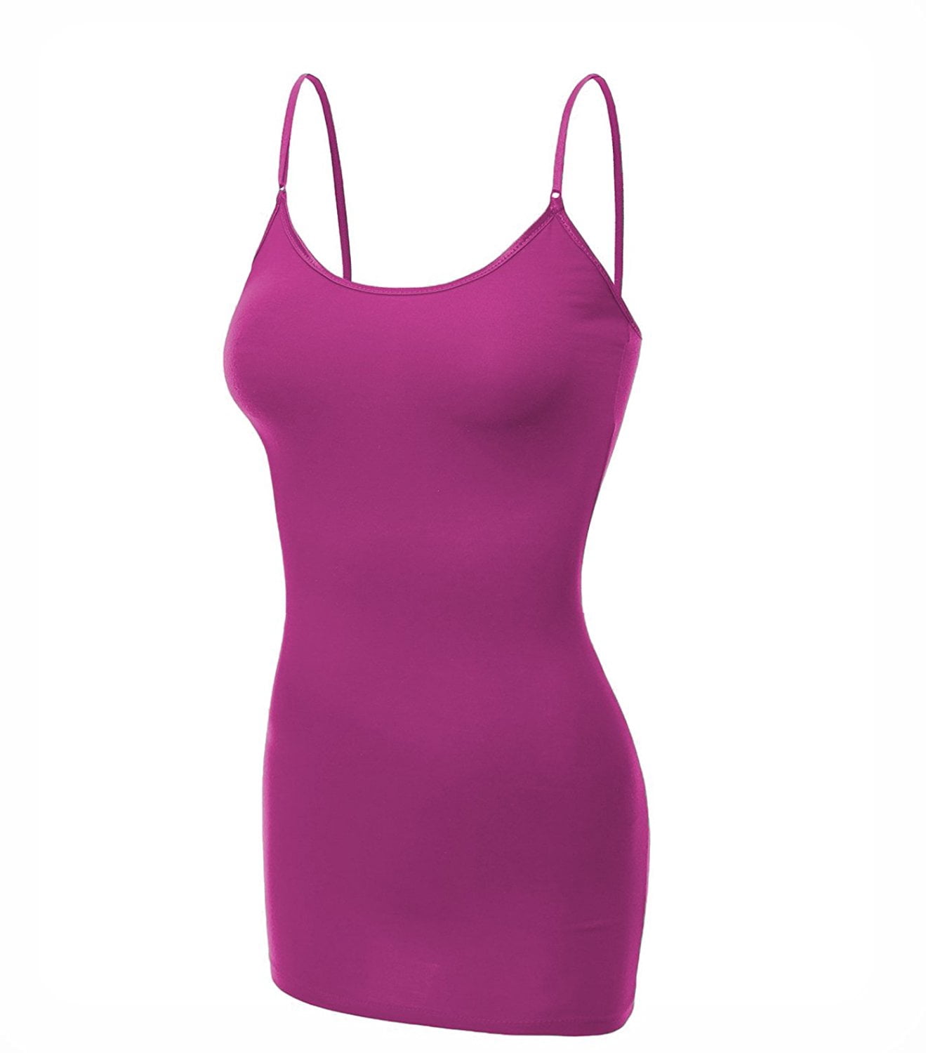 Emmalise Women's Basic Casual Long Camisole Adjustable Strap Cami Layering  Top, Small, Magenta - Walmart.com