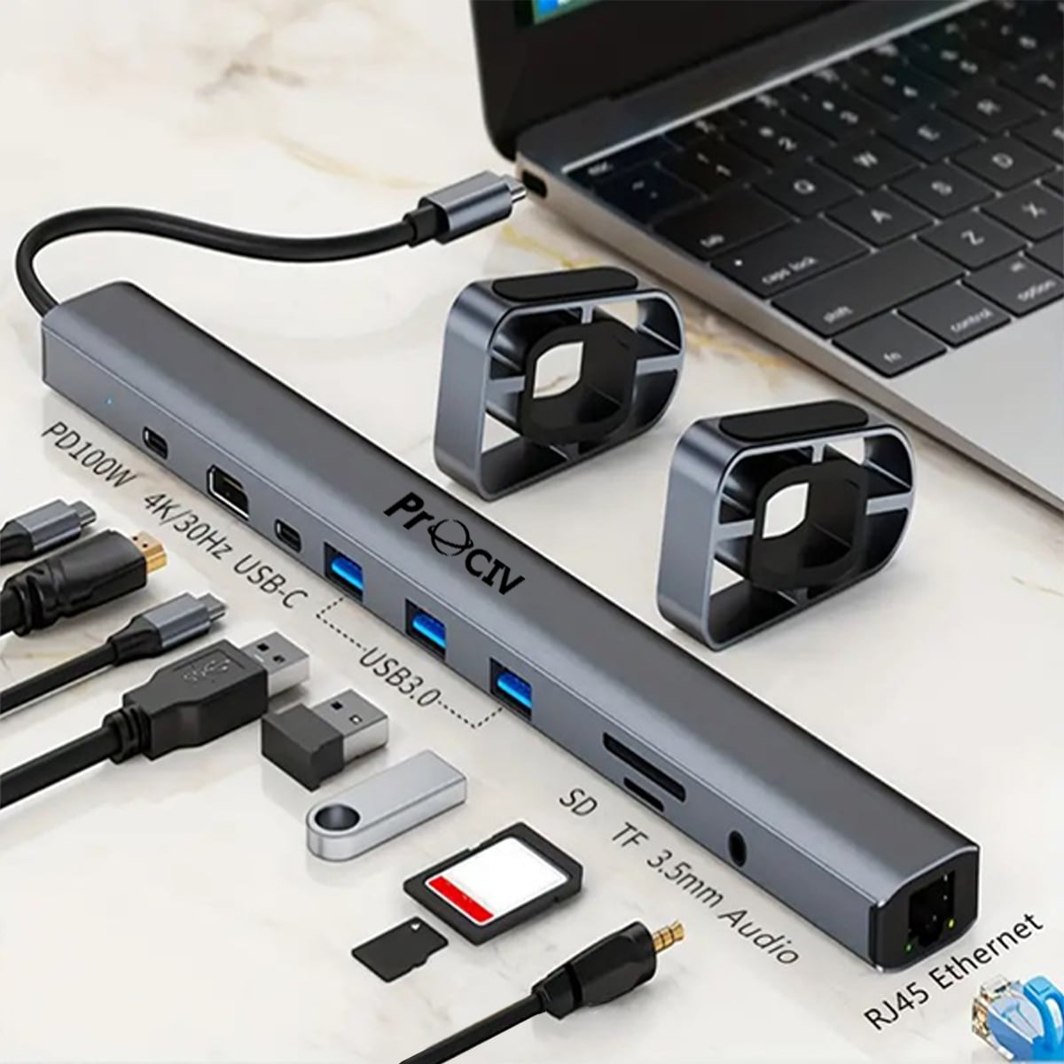 USB C Laptop Docking Station Stand, 10 In 1 Folding Tilt Stand Triple Display USB C , 4K, PD 100W, USB 3.0, TF, SD, Audio, RJ45 for MacBook & Windows