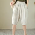 thumbnail image 6 of QATAINLAV Linen Shorts for Women Summer Casual Bermuda Shorts Lightweight Elastic Waist Beach Shorts Loose Knee-Length Wide Leg Shorts with Pockets Ofertas Flash Del Dia Beige L, 6 of 9