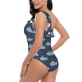 thumbnail image 4 of Rateoe Submarine With Periscope Pattern Women One Piece Swimsuits Tummy Control One Shoulder Bathing Suits Ruffle Swimwear-Medium, 4 of 6