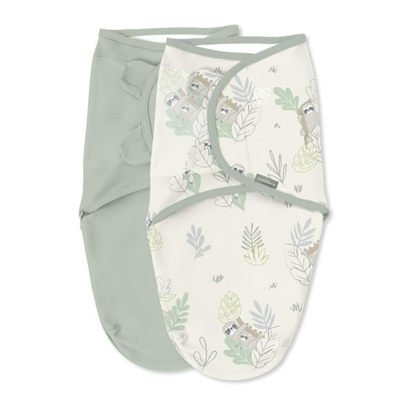 SwaddleMe by Ingenuity Original Swaddle, 100% algodón, mejora el sueño y calma el reflejo de sobresalto, 0-3 meses, 1.0 TOG, paquete de 2, manta para bebé - Peekaboo Sloth