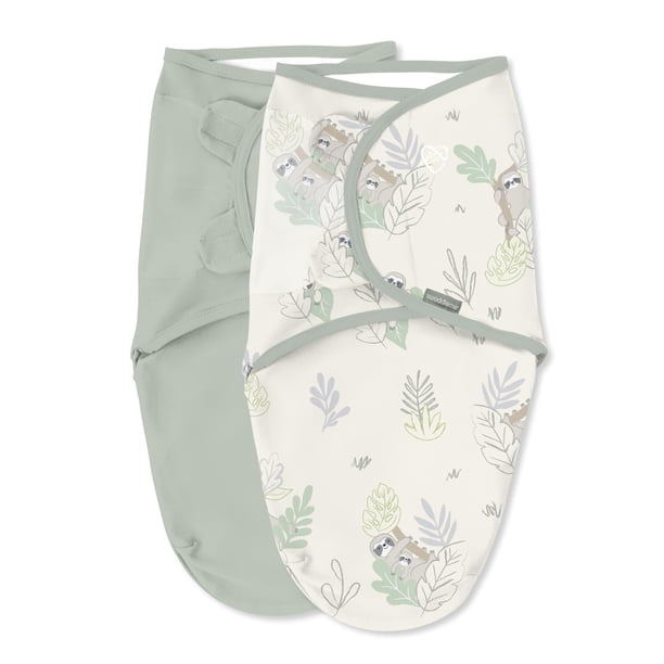 SwaddleMe by Ingenuity Original Swaddle, 100% algodón, mejora el sueño y calma el reflejo de sobresalto, 0-3 meses, 1.0 TOG, paquete de 2, manta para bebé - Peekaboo Sloth