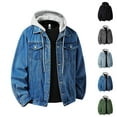 thumbnail image 1 of RKSTN Denim Hoodie Jacket for Men Oversized Drawstring Button Down Cardigan Jeans Coats Top Mens Casual Solid Comfy Slim Fits Streetwear Long Sleeve Button Denim Detachable Hooded Jackets, 1 of 7