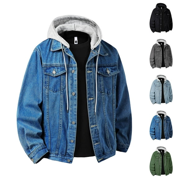Fewfanhot Sweatshirts for Men Button Down Jean Coat Casual Long Sleeve Trucker Hooded Jackets Outwear