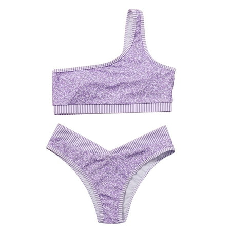 

VKEKIEO Two-Piece Sets Swimsuit Sport Bra Style Lift Purple L