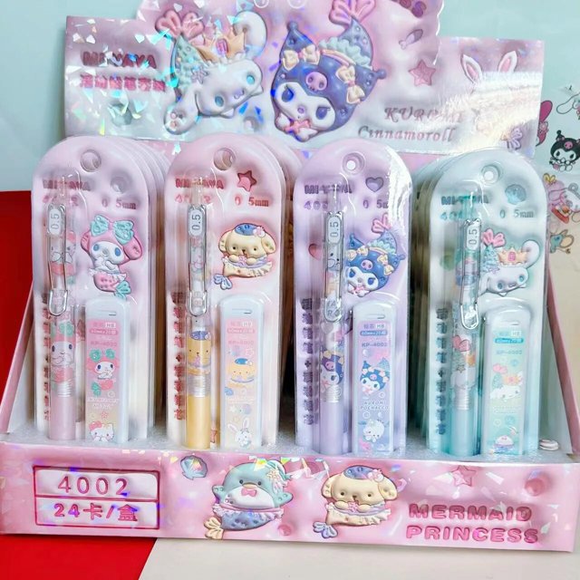 Lápices de dibujos animados Sanrio, lapicero mecánico de 0,5mm, 24 piezas, serie Melody Black Beauty, Hellokitty, papelería para bocetos y escritura
