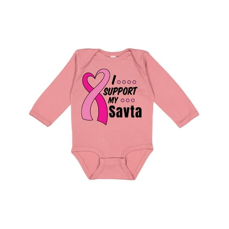 

Inktastic Breast Cancer Awareness I Support My Savta with Pink Ribbon Gift Baby Boy or Baby Girl Long Sleeve Bodysuit