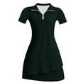 thumbnail image 4 of Arlun Womens 2 Piece Tennis Training Suits with Quarter Zip Short Sleeves and Short Skirts Active Exercise Sports Wear Slim Fit Soft Comfy Breathable Solid Color Outfits Dark Green L, 4 of 4