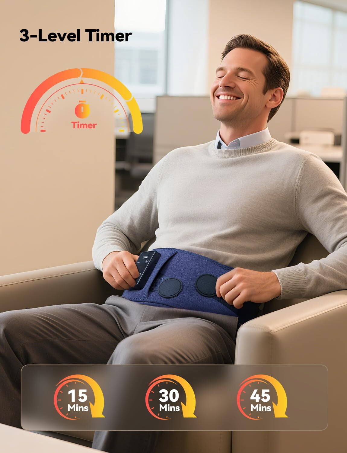 BURRKI Cordless Heating Pad for Back Pain Relief, 47-60" Lower Back Massager with 3 Heat & 3 Timer & 5 Vibration, Heated Back Lumbar Support Belt for Cramps, Gift for Men & Women