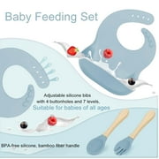 Baby Feeding Set,6 Piece,Baby Led Weaning Supplies with Suction Bowl Divided Plate, Toddler Self Feeding Dish Set with Spoons Forks Sippy Cup Adjustable Bib, Eating Utensils for 6+ Months