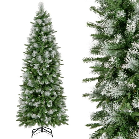 Costway - 6 FT Pre-Lit Artificial Christmas Tree with 580 Frosted Tips 280 LED Lights - Green/White