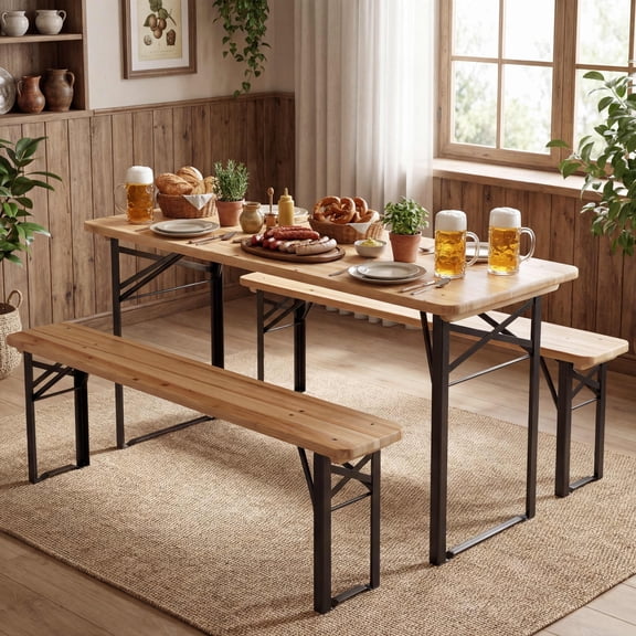 ELLEGNT 47" Folding Picnic Table with Benches - 3-Piece Outdoor Dining Set for 6, Fir Wood & Metal Frame