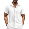 thumbnail image 2 of UVEASISHA Mens Linen Beach Shirts Solid Color Short Sleeve Button Down Shirt Lightweight Quick Dry Beach Shirts Breathable Casual Hawaiian Shirt with Pocket White M, 2 of 6