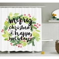 thumbnail image 1 of Christmas Decorations Shower Curtain Set, Merry Christmas and Happy Holidays Rustic Wreath Red Berry and Evergreen Image, Bathroom Accessories,  White Green, by Ambesonne, 1 of 1