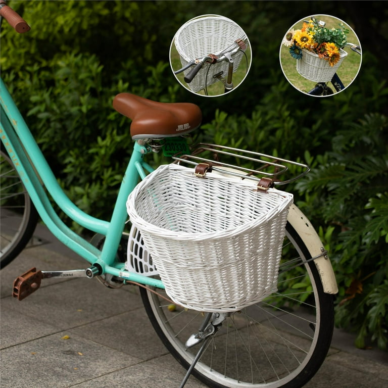 Rear Basket White Wicker Bicycle Basket SPRING PARK Rattan Bicycle