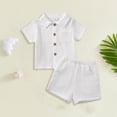 thumbnail image 2 of felwors Toddler Baby Boys Clothes Ribbed Button-Down Shirt Tops + Shorts Pocket Outfit 2 PCS set, 2-3 Years, White, 2 of 3