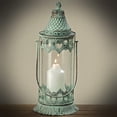 thumbnail image 2 of Grand Tour Temple Lantern Hurricane, Distressed Bronze Metal, Green Vintage Patina, For LED or Wax Candles, 16 1/2 Inches (42 cm) Tall, From the Global Chic Collection, 2 of 3