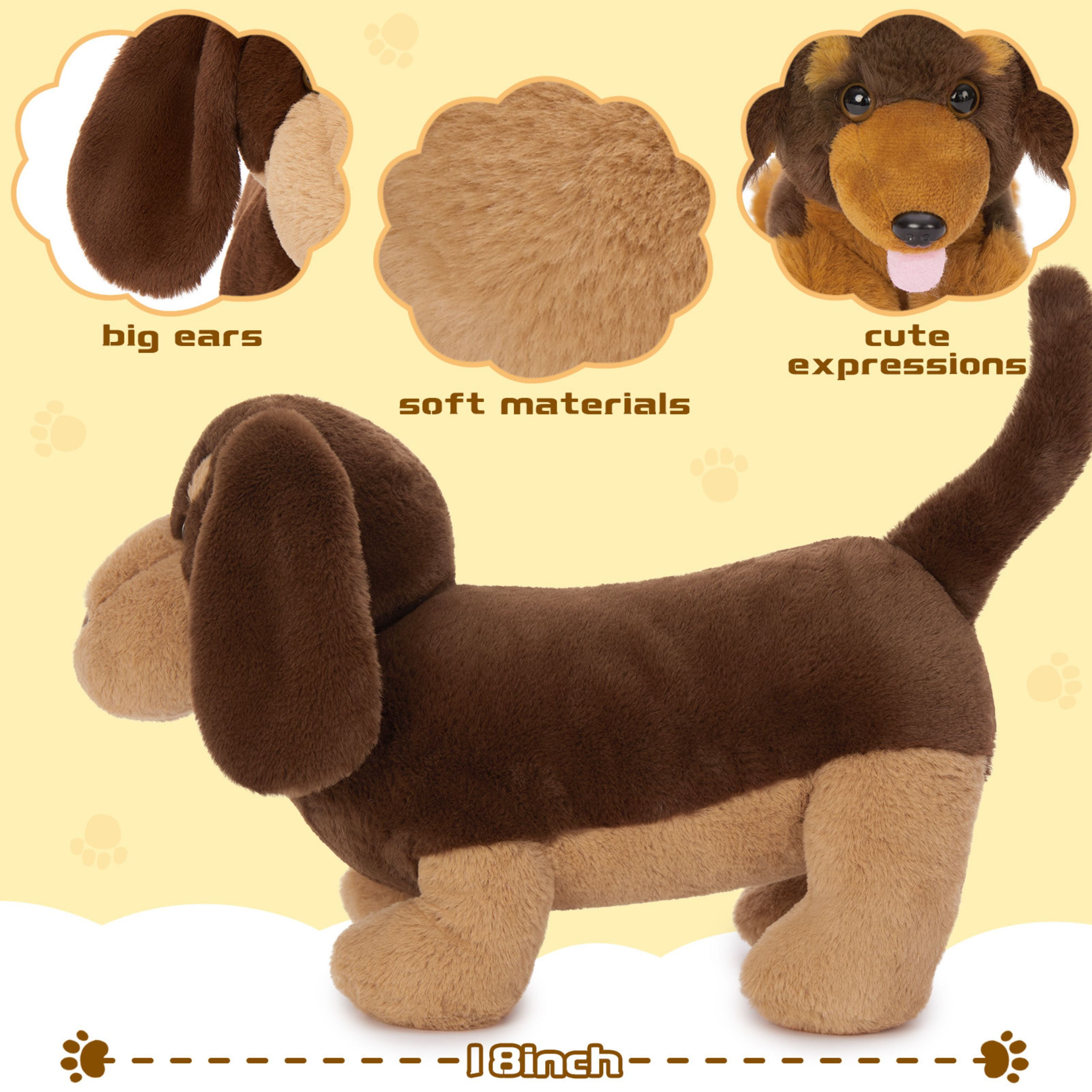 Tezituor 4Pcs Dachshund Stuffed Animal 18'' Mommy Stuffed Weiner Dog with 3 Puppies Plush Toy