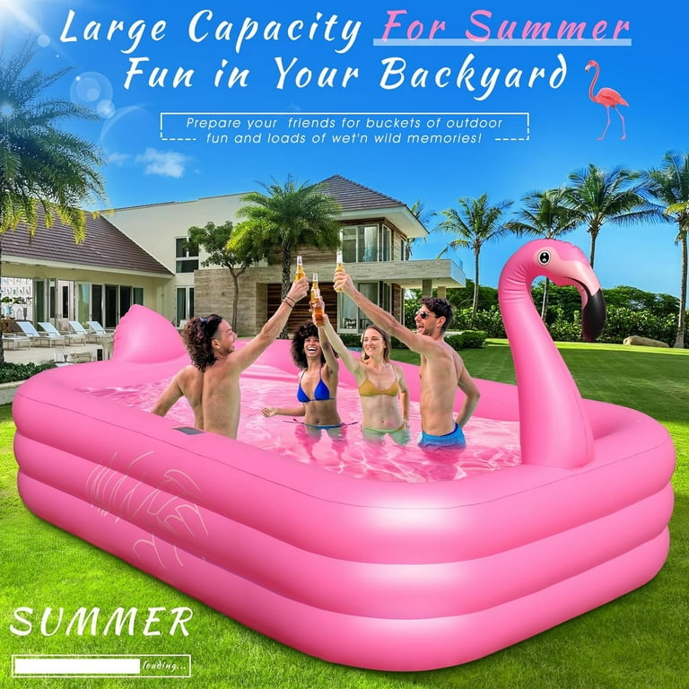 Inflatable Pool with Lights, Solar Flamingo Swimming Pool for Kids