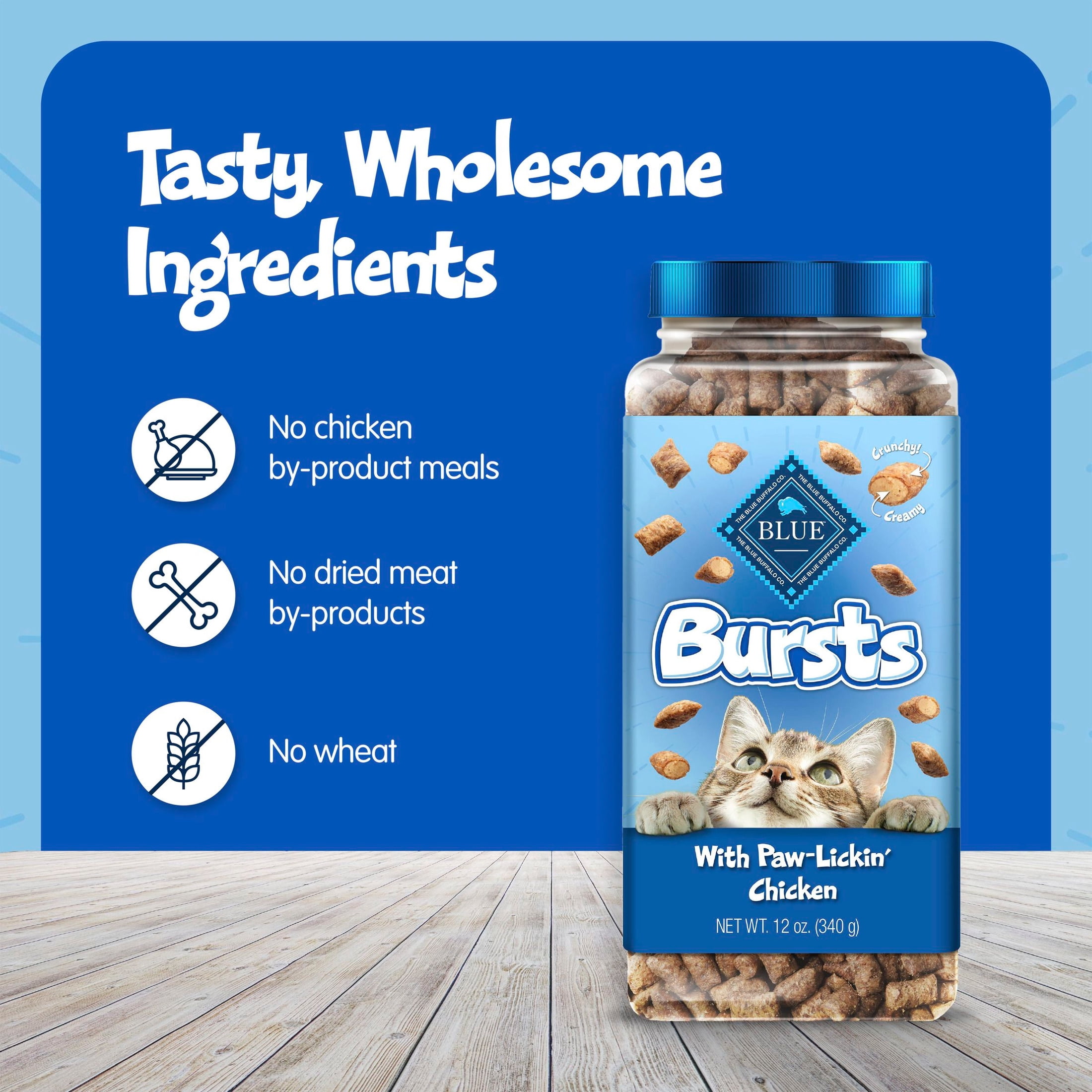 Blue Buffalo Bursts Crunchy & Creamy Cat Treats, Great for Training, Paw-Lickin' Chicken, 12-oz Tub