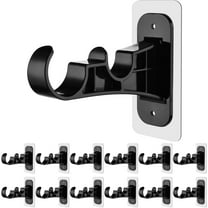 12 Pack No Drill Double Curtain Rod Brackets, No Nail Adhesive Curtain Rods Holder, Non-Drilling Stick on Rod Hooks, Double Brackets Hangers for Living Room, Bathroom, Kitchen (Black)