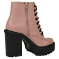 thumbnail image 3 of Soda Women Chunky Thick High Heels Combat Lug Sole Ankle Boots Platform Lace Up Booties Side Zipper Volume-S Pink Mauve 6, 3 of 4