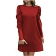 thumbnail image 3 of Swuxness Women Long Sleeve Knit Sweater Dresses, Women Casual Mini Dresses, Women's Solid Color High Neck Slim Knit Sweater Belted Knee Length Dress Red, L, 3 of 5