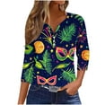 thumbnail image 2 of Gamivast Mardi Gras Shirts for Women Plus Size V Neck Mask Graphic Funny Tee Tops Loose Fitted 3/4 Sleeve Button Carnival Party T-Shirt Spring Holiday Outfits 2026, 2 of 6