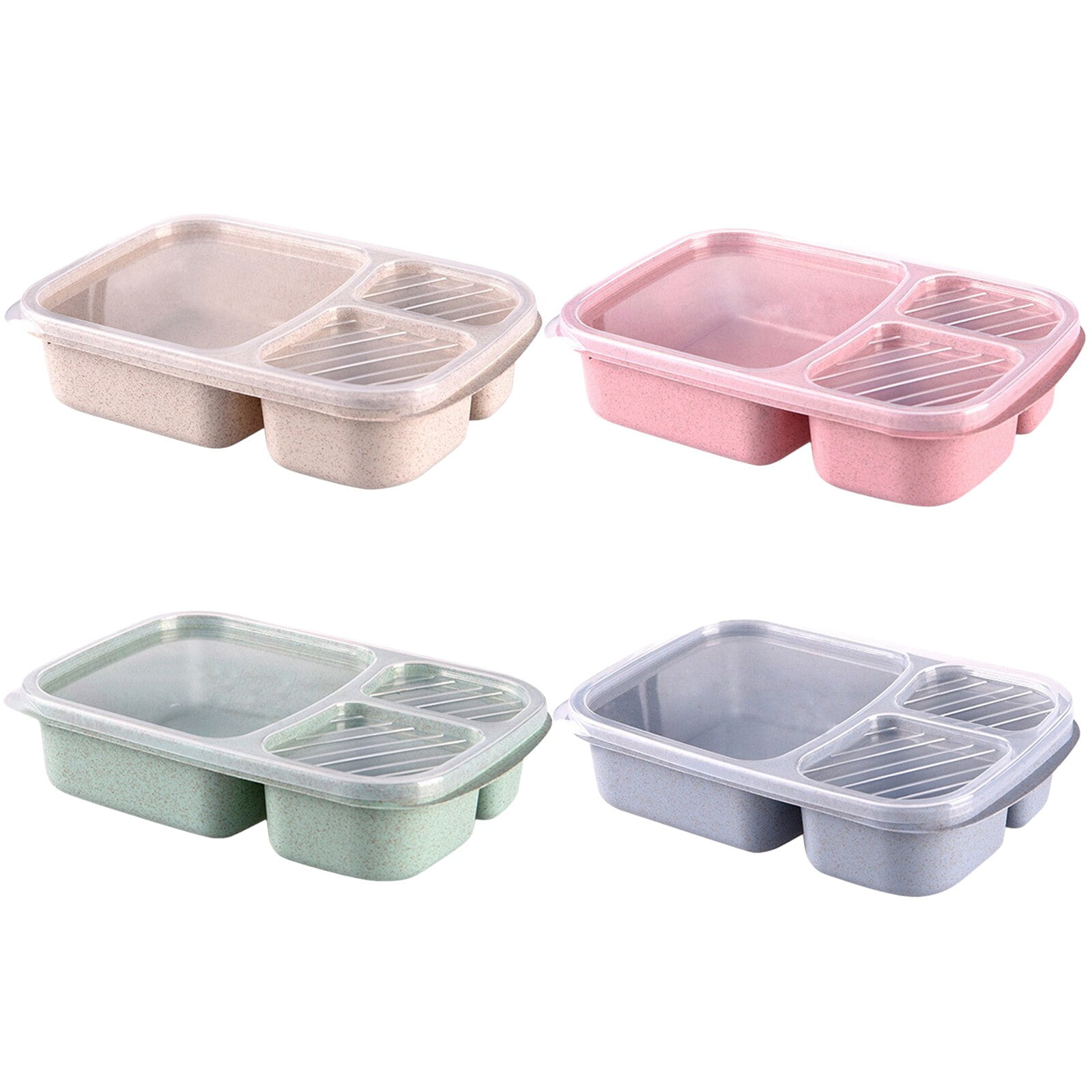 4 Pack Bento Lunch Box，3-Compartment Meal Prep Containers，Lunch Box for  Kids，Durable BPA Free Plastic Reusable Food Storage Containers - Stackable