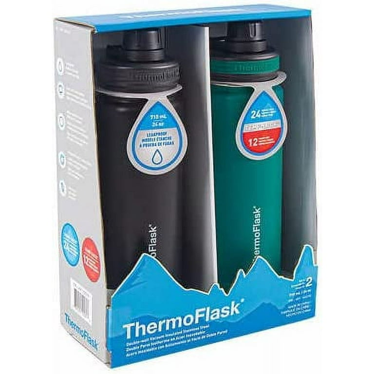 Thermoflask Stainless Steel 40-Ounce Water Bottle with Spout Lid and Bumper  (Blue/Black), 2-Count