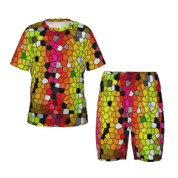 Balery Colorful Tie Dye Stained Glass 1 Conjunto de Pijama Infantil de Manga Corta con Estampado – Ropa de Dormir de Algodón Suave-Large