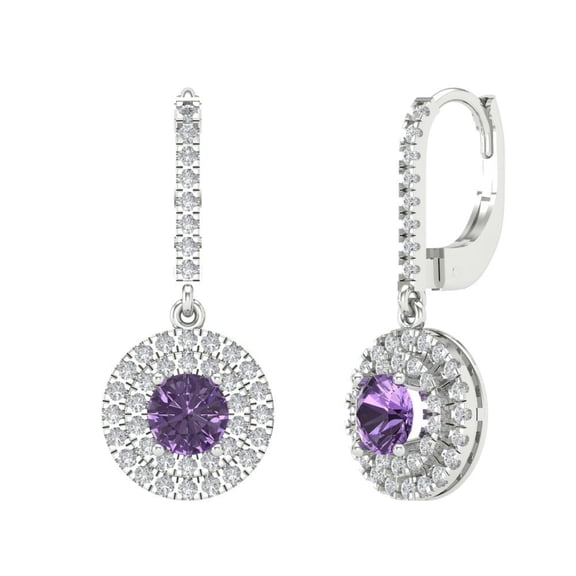 1.63 ct Lever-Back Drop Dangle Earrings for Women | 5mm Round Cut Simulated Alexandrite | 14K White Gold