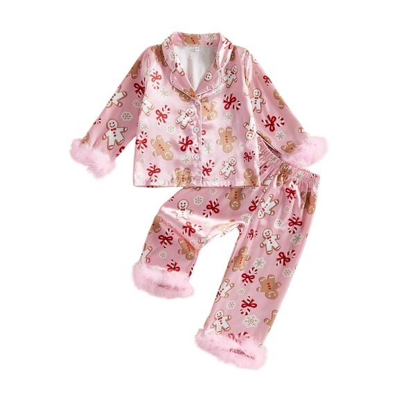 RUINIXCW Kids Toddler Baby Girl Christmas Silk Stain Pajamas Set Spring Fall Winter PJS Sleepwear Long Sleeve Button Down Collar Shirt Tops Pants Set