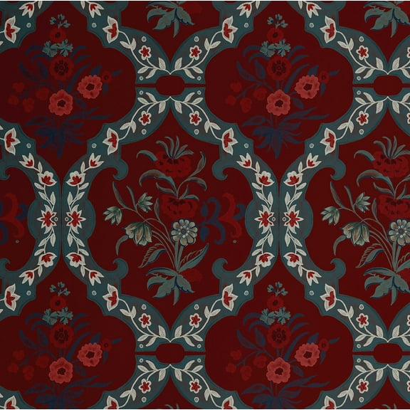 S4Sassy Peel & Stick Wall Covering, Geometric Floral Print Removable - Asian Style Walls Mural, Instant Wall Makeover for Bathroom, Closet Interior - Self-Adhesive Wallpaper Vinyl - Maroon, 25"x120"