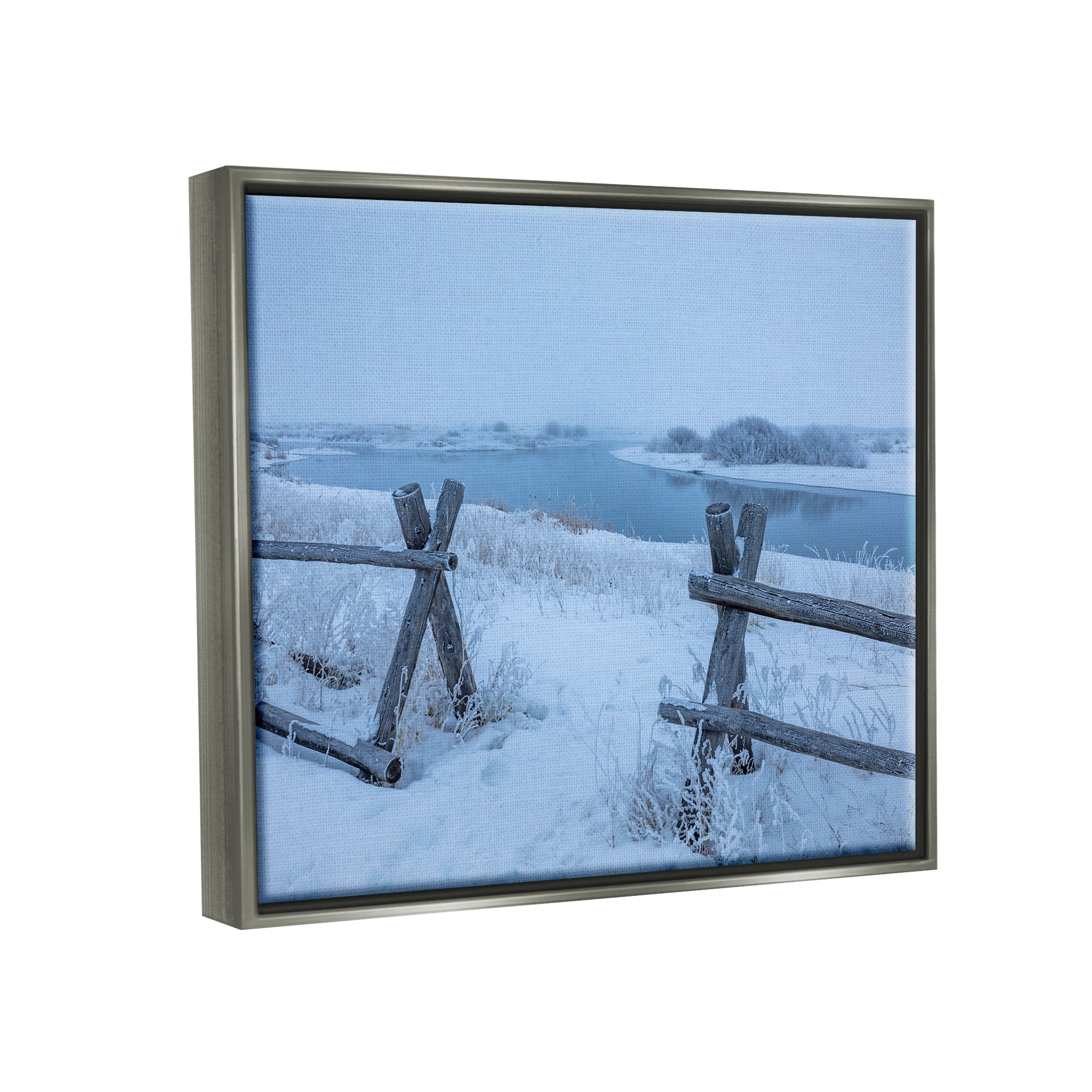 Stupell Industries Snow Covered Fields Country Fences Winter Landscape Photograph Luster Gray Floating Framed Canvas Print Wall Art, Design by Steve Smith