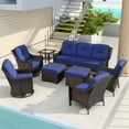 thumbnail image 6 of EAGLE PEAK Azure Bay 8 Pieces Wicker Outdoor Patio Furniture Set, Outdoor Conversation Set with Side Table, Brown Wicker and Blue Cushions, 6 of 10