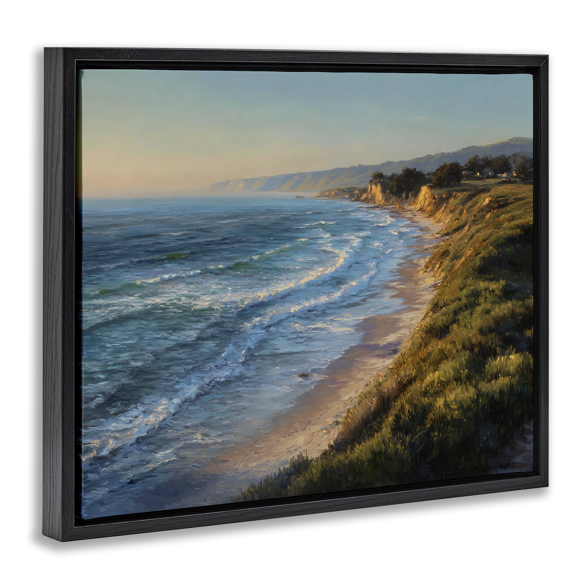 Stupell Industries Rounded Coastline View Black Framed Floater Canvas Wall Art, design by Franklyn Gregory