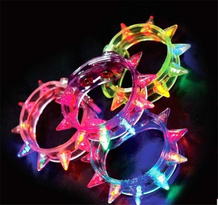 24 Light Up Flashing Spike LED Bracelet Multi-Colored Party Raves 