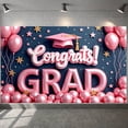thumbnail image 3 of Pink Theme Graduation Banner Graduation Cap Design Congrats Display Pink Balloons Gold Stars Grad Backdrop for Graduation Party College Graduation Graduation Photo Shoot, 3 of 9
