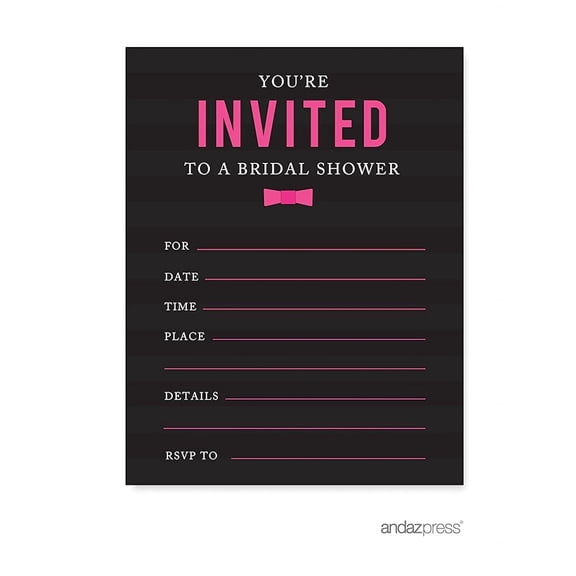 Koyal Wholesale Modern Black and White Stripes Bridal Shower Paper Invitations, Blank Cards with Envelopes, 20-Pack