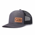 thumbnail image 4 of GOD IS GOOD Leather Patch Letter Embroidered Color Block Trucker Hat Unisex Adjustable Cotton Breathable Fashion Cap for Travel Daily Wear, 4 of 11