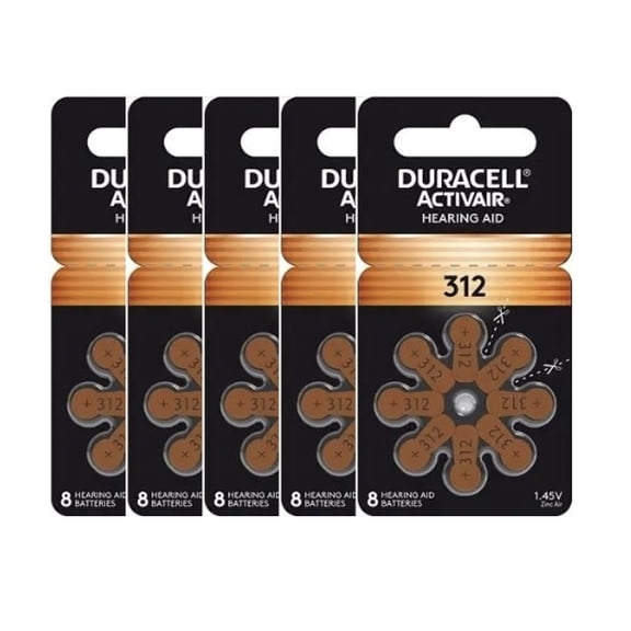 40 Duracell Hearing Aid Batteries Size: 312