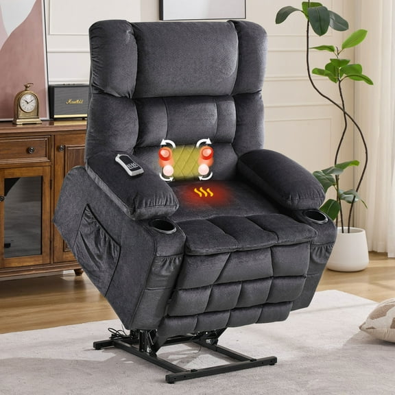 Dual Motor Power Lift Recliner Chair for Elderly, 180° Lay Flat Lift Chair with Heat and Massage, Cup Holders, Bearing 400LBS Capacity, Gray