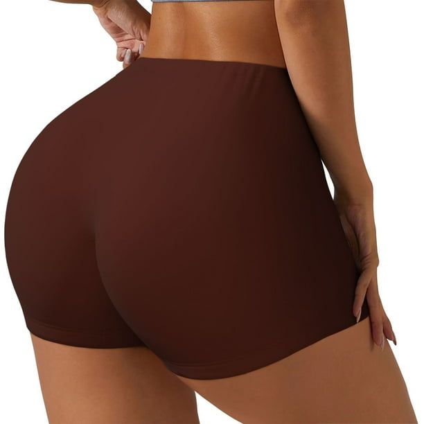 Fotbe Brown Shorts Sin Costuras – Shorts Deportivos de Cintura Alta para Mujer, Elásticos para Gimnasio, Yoga, Running o Ciclismo-Medium