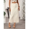 thumbnail image 4 of White Raw Hem Denim Maxi Skirt High Waist Straight Cut Casual, 4 of 21