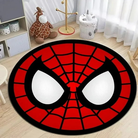 Round Area Rug Colorful Spider Man Cartoon Carpet Modern 3D Art Aesthetic Rugs Living Room Bedroom Playroom Non-Slip Decorative Floor Mat