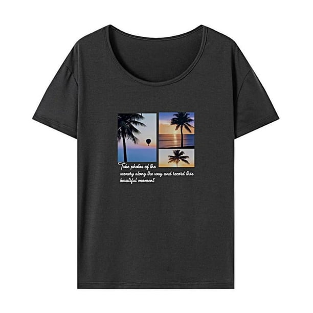 Camiseta para mujer de verano Tops suave básica camiseta de cuello redondo para mochilero oficina XL