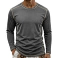 thumbnail image 2 of Men's Contrast Stitch T-Shirt Long Sleeve Crewneck Exposed Seam Top Relaxed Fit Casual Pullover for Daily Commute Outdoor Activities, 2 of 8