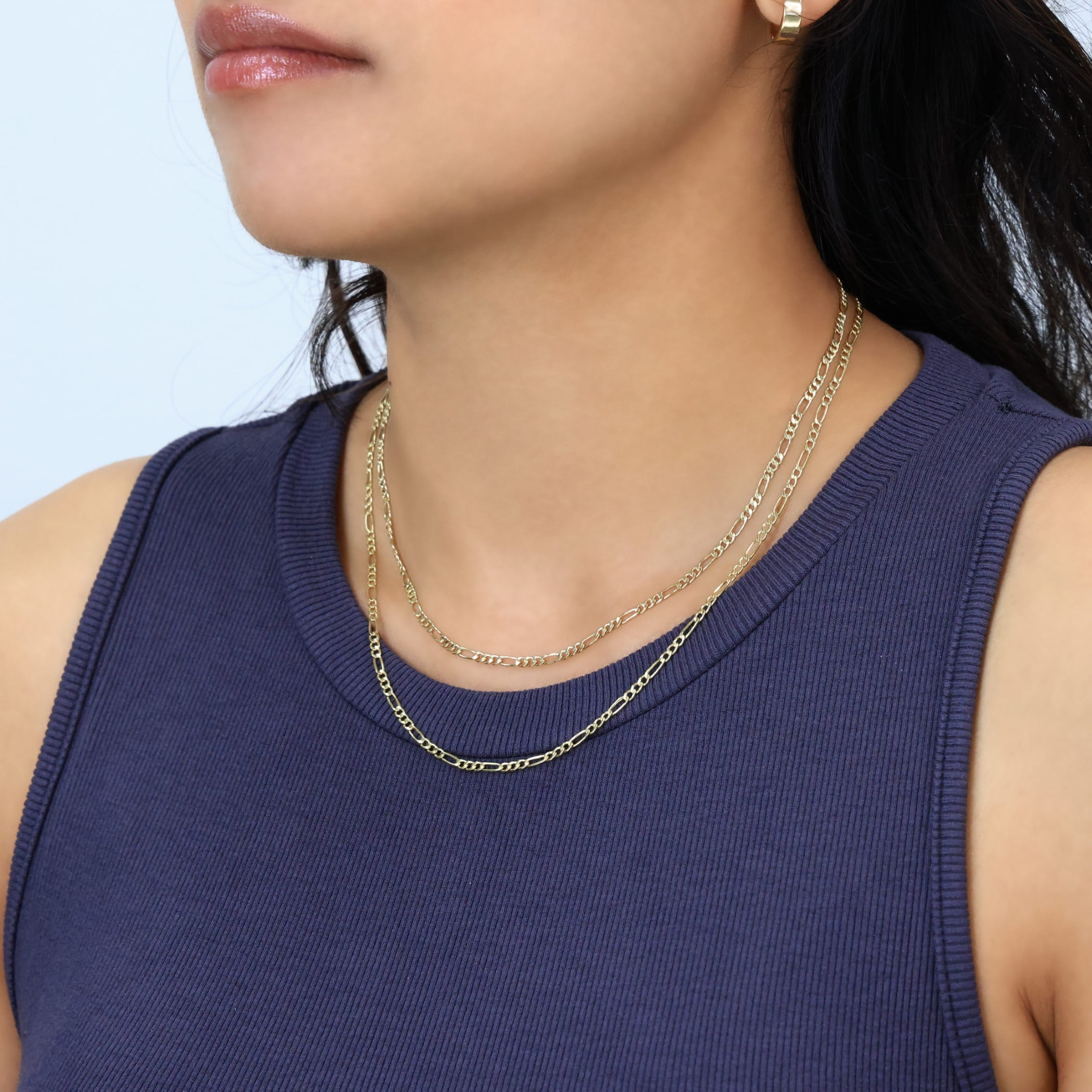 Nuragold 10k Real Yellow Gold Figaro Link 2.5mm Chain Necklace (16"-26") Italian Jewelry for Men & Women