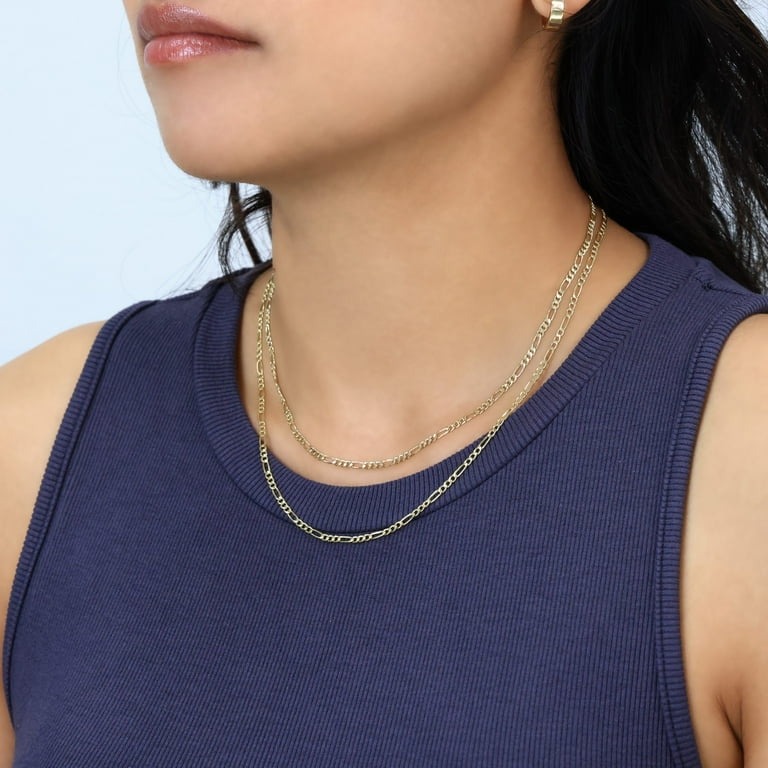 Nuragold 14k Real Yellow Gold Figaro Link 2.5mm Chain